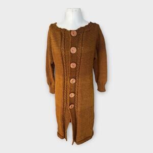 Handmade Chunky Knit Cardigan Duster Sweater Caramel Brown Women's S/M Lagenlook